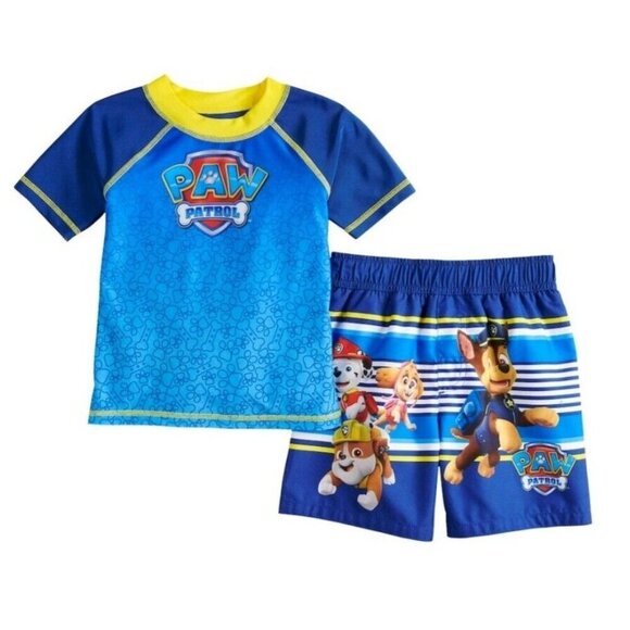 Paw Patrol Raglan Rash Guard and Swim Trunks Set Toddler Boys Size 2T Beach Pool - Picture 1 of 7